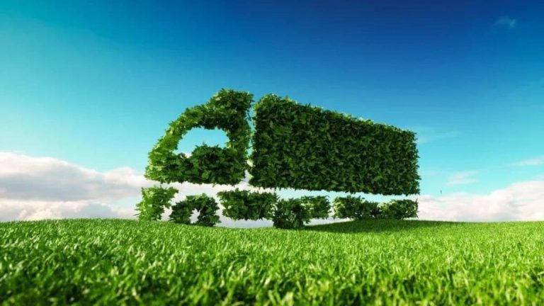 caminhão feito de verde sustentável